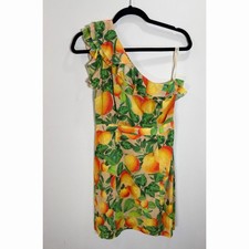 FARM RIO Dress Womens Sz XS Orange Sands One Shoulder Ruffle Linen Blend