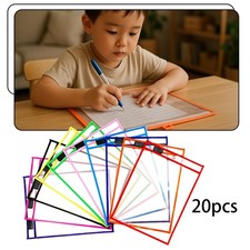 20 Pieces Dry Erase Pocket Sleeves Reusable 10"x14" Paper Sleeves