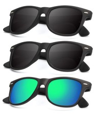 KALIYADI Polarized Sunglasses for Men and Medium, Black/Black/Mirror Green