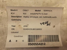 Used Infotainment Display fits: 2006 Buick Terraza display and player w/o multim
