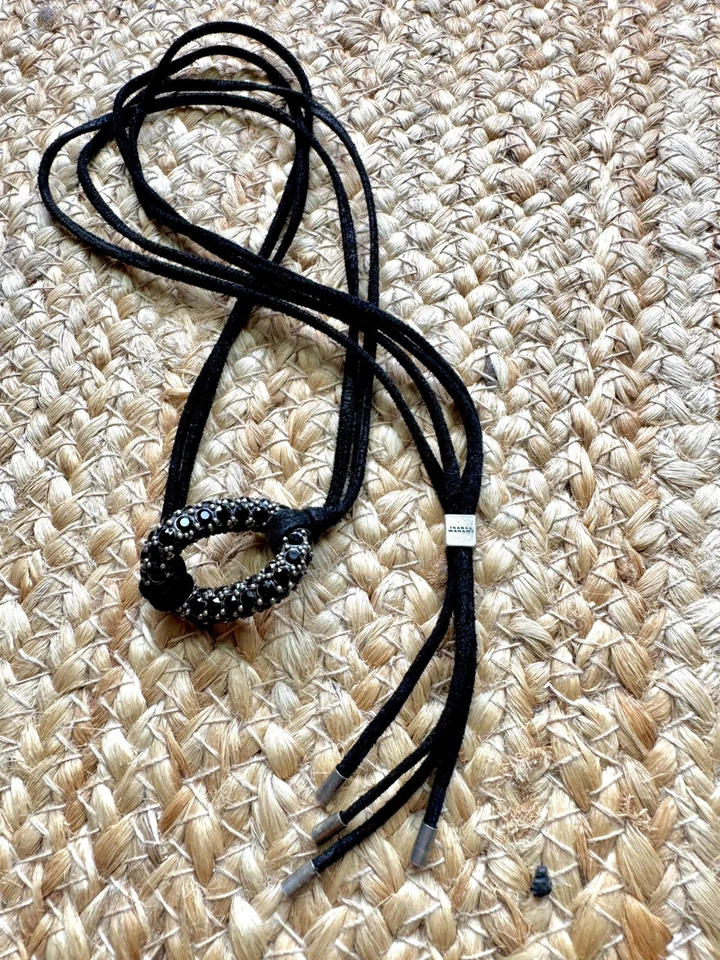 NUEVO Isabel Marant Adornado Funky Anillo Gargantilla Negro Plata Cuero Collar Foto 2 de 4