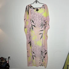 Bel Kazan Kimono Duster Womens One Size Pink Yellow Floral Rayon Open Front Boho