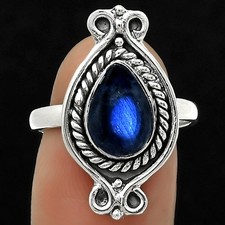 Blue Fire Labradorite - Madagascar 925 Sterling Silver Ring s.8.5 Jewelry R-1108