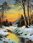 Winter Stream Cabin scene by Wm Thompson vintage art