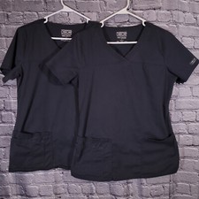 Lot of 2 Cherokee Core Stretch Women's S Charcoal Gray Scrubs Tops Style 4727