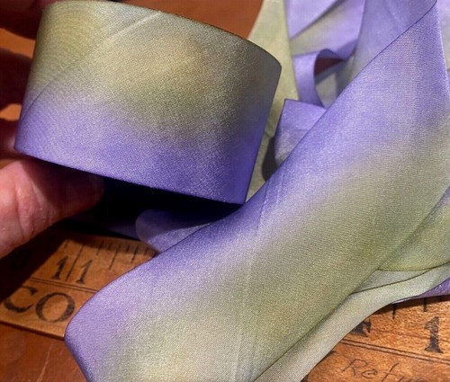 silk ribbon 1.5" bias hand dyed 1yd made in USA lavender green - Picture 3 of 4