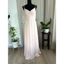 Levkoff Petal Pink Criss Cross Spaghetti Strap Chiffon Bridesmaid Sz10