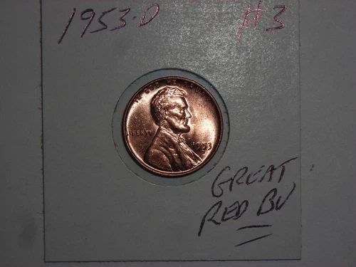 wheat penny 1953-D LINCOLN CENT 1953D GREAT RED BU LOT #3 UNC SHARP RED LUSTER