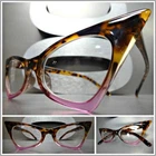 CLASSIC VINTAGE RETRO CAT EYE Style Clear Lens EYE GLASSES Tortoise & Pink Frame