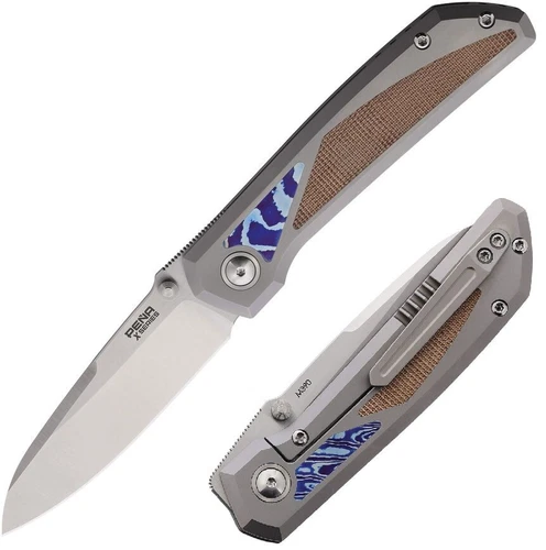 Pena Knives Folding Knife 3.25" M390 Steel Blade Titanium/Micarta/Mokuti Handle