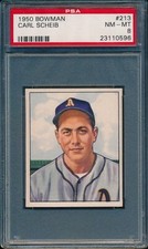 1950 Bowman Baseball Carl Scheib #213 PSA 8 ATHLETICS NM-MINT