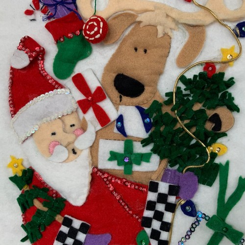 Christmas Wall Hanging Felt Handmade Santa Reindeer Elf Trees Embroidery 30” - Picture 12 of 21