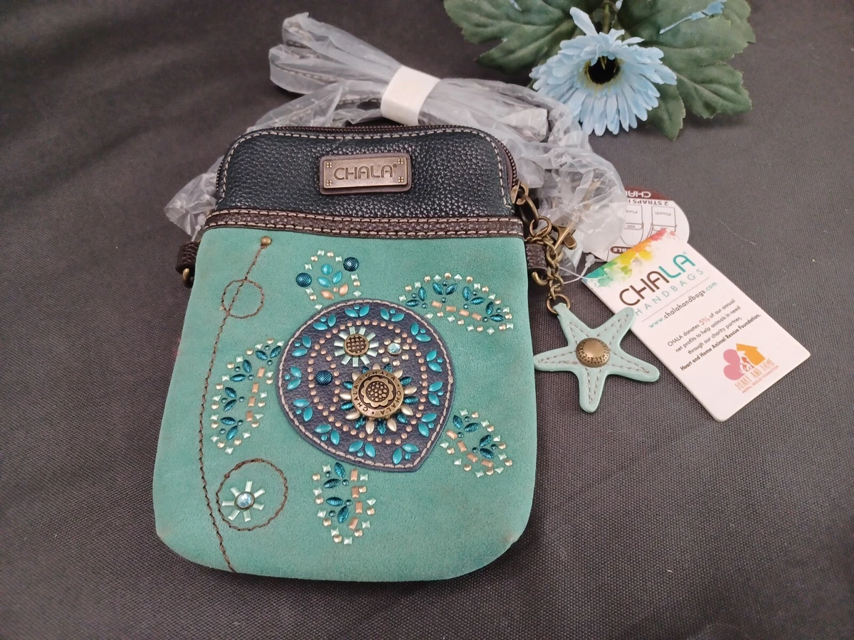 New Chala Cell Phone Purse Crossbody Convertible DAZZLED TURTLE Turquoise Blue