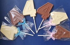 BELGIAN CHOCOLATE 4th/4 YEAR OLD BIRTHDAY/ANNIVERSARY LOLLIPOPS/PARTY BAG FILLER