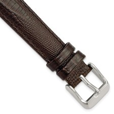 16mm 7.5" Brown Teju Lizard-Style Grain Leather Silver-tone Buckle Watch Band