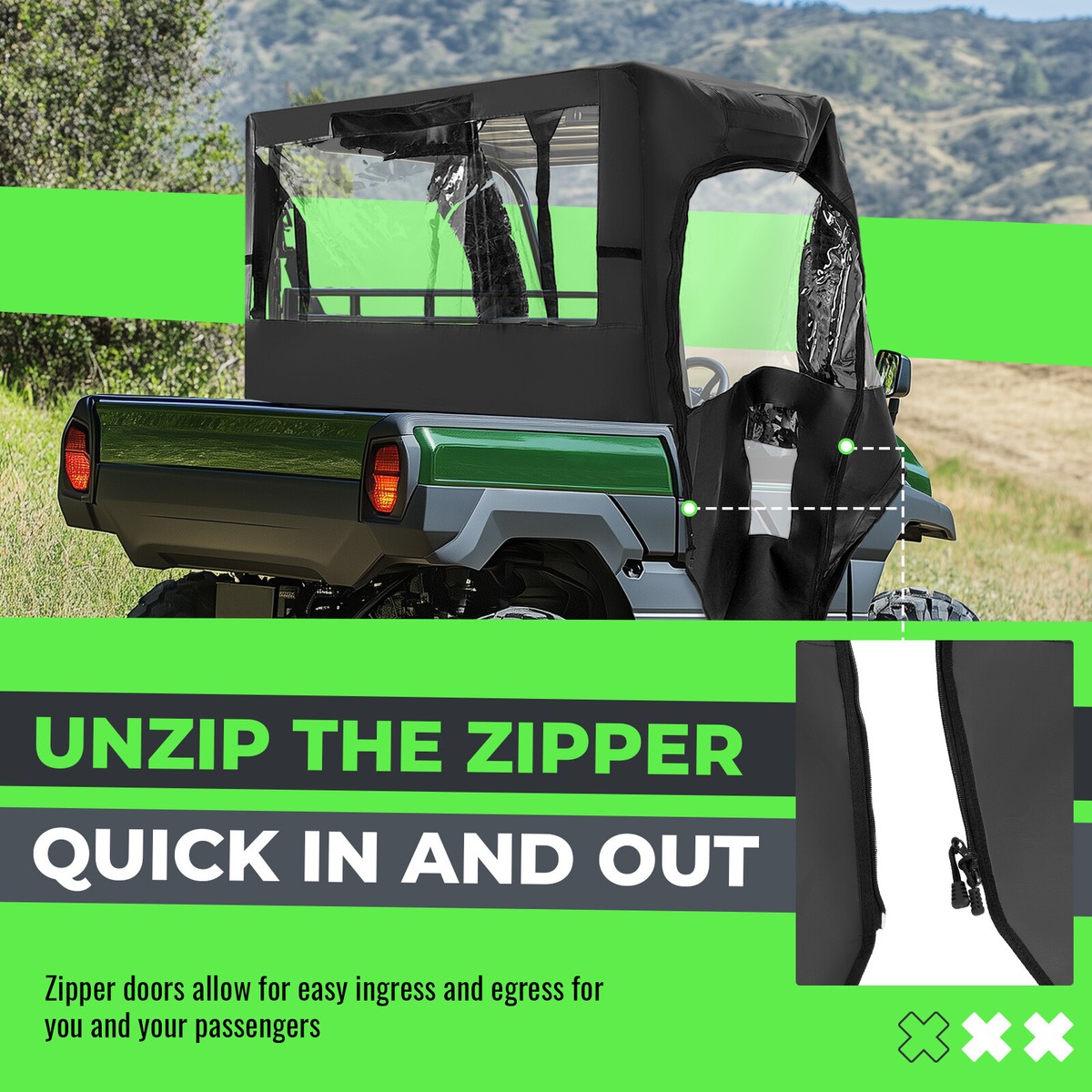 For Kawasaki Mule 600 610 610 4x4 XC Black+Clear Soft Door UTV Cab