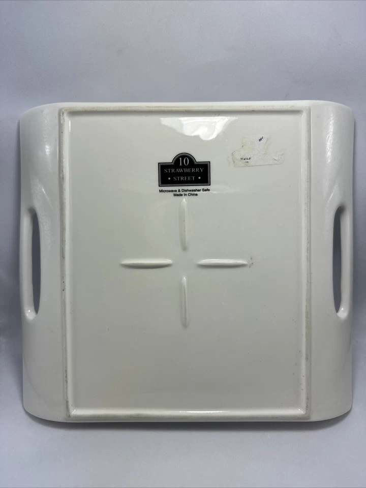 Strawberry Street 10 White Ceramic Serving Tray Handles MicrowaveDishwasher Safe - Image 4 of 4