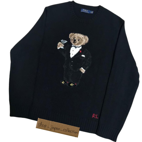 Tuxedo Bear Knit Sweater Black 