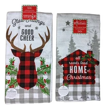 Set of 2 BUFFALO LODGE Home & Deer Terry Kitchen Towels by Kay Dee Designs