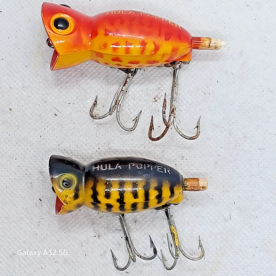 Vintage Arbogast Hula Popper Fishing Lures Lot Yellow Orange Coachdog - Image 3 of 3
