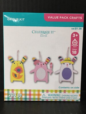 Easter Kids Craft Bunny Ornaments 204pc  Age 3+ Celebrate It New  