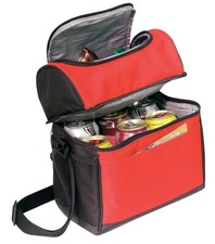 Insulated Red 6 Can Cooler Lunch Bag Leatherette Bottom for Work School Beach