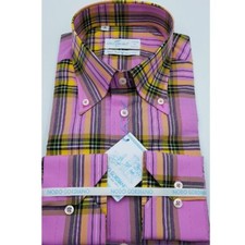 Pink Button Down Cotton Mako Twisted Scottish Paint Shirt Weaving Mountains 