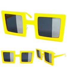 Tr s Grand Exag r  Vintage R tro Lunettes de Soleil Funky Carr  Jaune Cadre