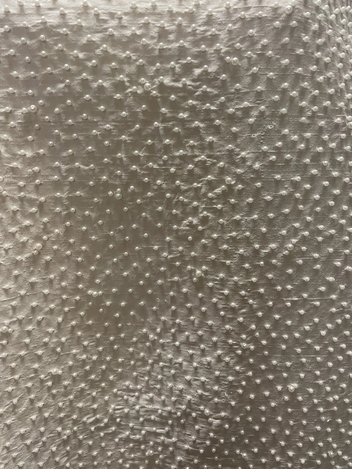 100% Silk Hand-Beaded Pearls Densely Scattered on White Fabric by the Yard 44" - Image 4 of 4