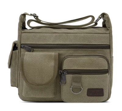 Tasche Reporter Umhängetasche Besace Canvas Vintage 21x14x31cm grün