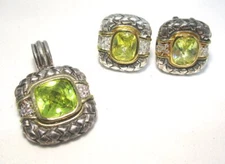 925 Sterling Silver and Yellow Quartz Pendant Enhancer and Earrings 29.7 grams