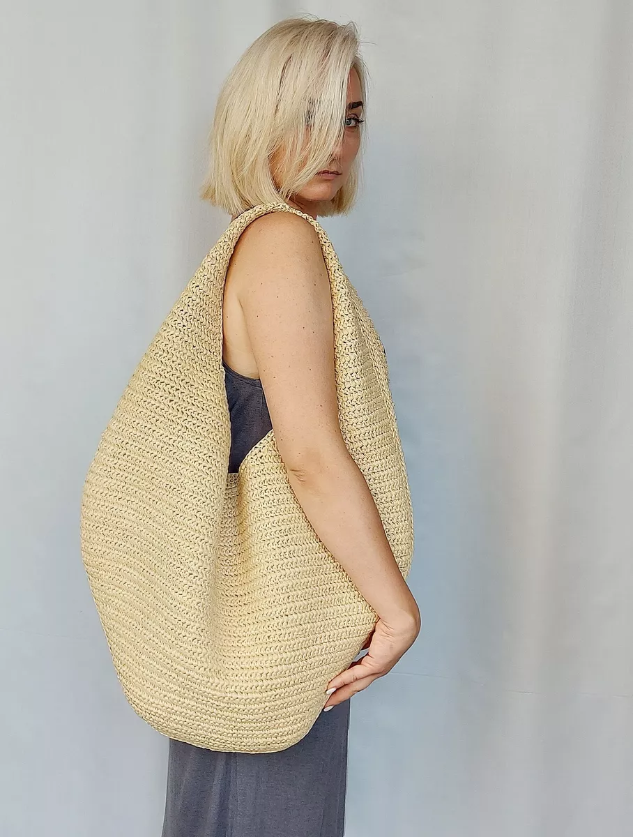 Crescent Shoulder Bag, Raffia Purse