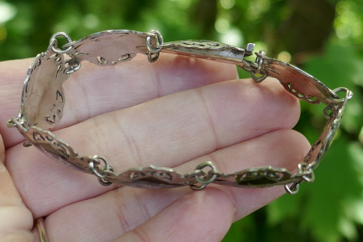 Vintage Siam Sterling Silver & Black Enameled Bracelet - 6 3 Vintage Siam Sterling Silver & Black Enameled Bracelet - 6 3