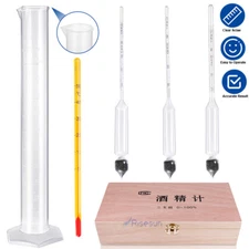 Hydrometer Alcohol Proof and Tralle 0-100% Kit + Test Jar Meter Distilling Test