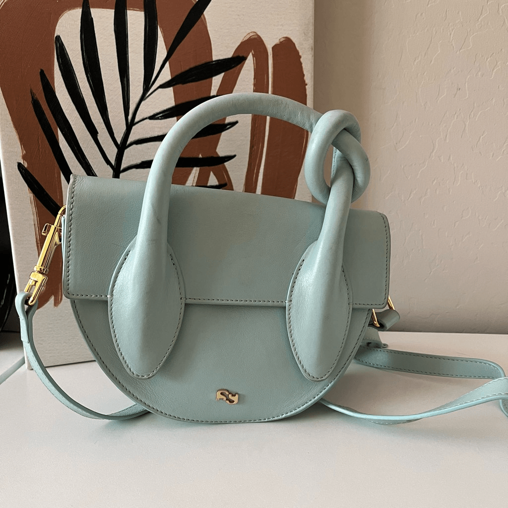 YUZEFI Pretzel Knot Crossbody Top Handle Leather Purse Blue