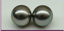 Pair of Huge 11-12mm genuine Tahitian round black peacock loose pearl undrilled
