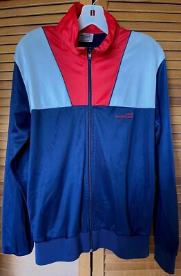 VINTAGE 80's TRACK & COURT MEN'S M NAVY TRACK ZIP FRONT JACKET