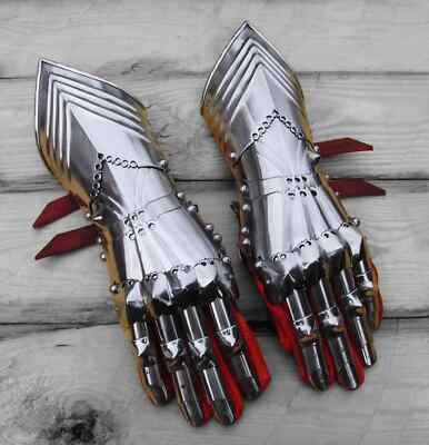 18GA Stahlstulpen Rüstung Mittelalter Spätgotik Handschuhe Ritter Fingerhands...
