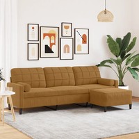 3-Sitzer-Sofa Mit Hocker Braun Samt 210 Cm