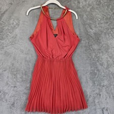 Bebe Dress Womens Extra Small Coral Pleated Mini Gold Necklace Halter Party