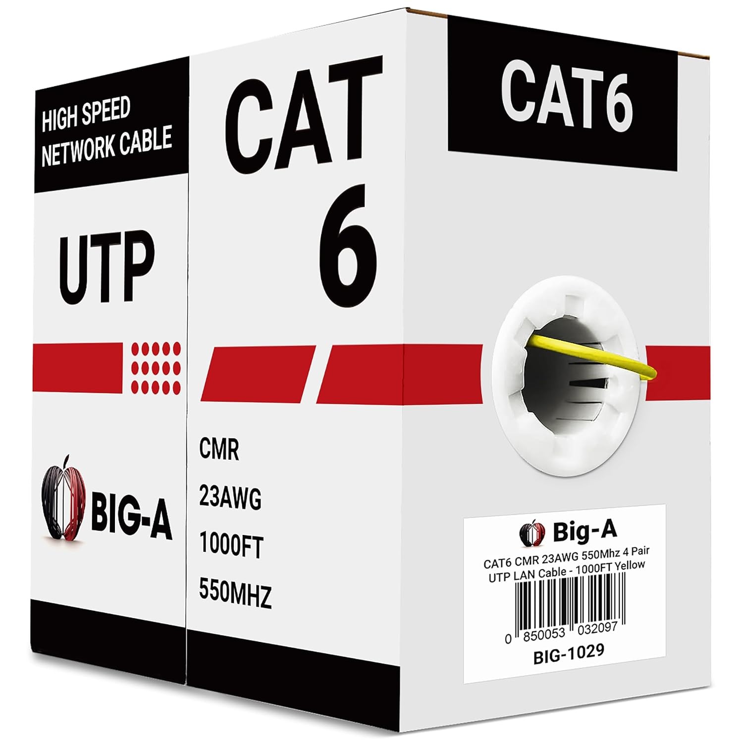 Cat6 Cable 1000ft 23AWG Solid 4 Pair Bulk Cat 6 Ethernet Cable (UTP CMR) 550MHz