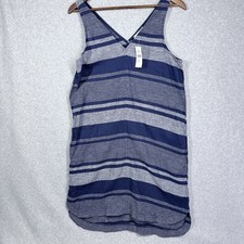Loft Outlet Striped Shift Dress Womens Small Blue Linen Blend V-Neck Sleeveless