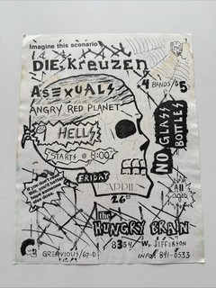 DIE KREUZEN ASEXUALS ANGRY RED PLANET 8.5x11 Hungry Brain Detroit 80s Punk Flyer