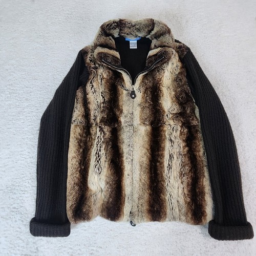White + Warren Womens Fur Front Cashmere Silk Lined Jacket Large Brown #2097 - Picture 2 of 19