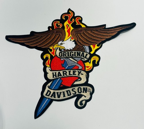Harley-Davidson Embroidered Eagle Patch Large Iron On Eagle Flames Sword