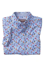 JOHNSTON & MURPHY SAILBOAT PRINT SHORT SLEEVE BUTTON DOWN SHIRT MENS M NEW NWOT
