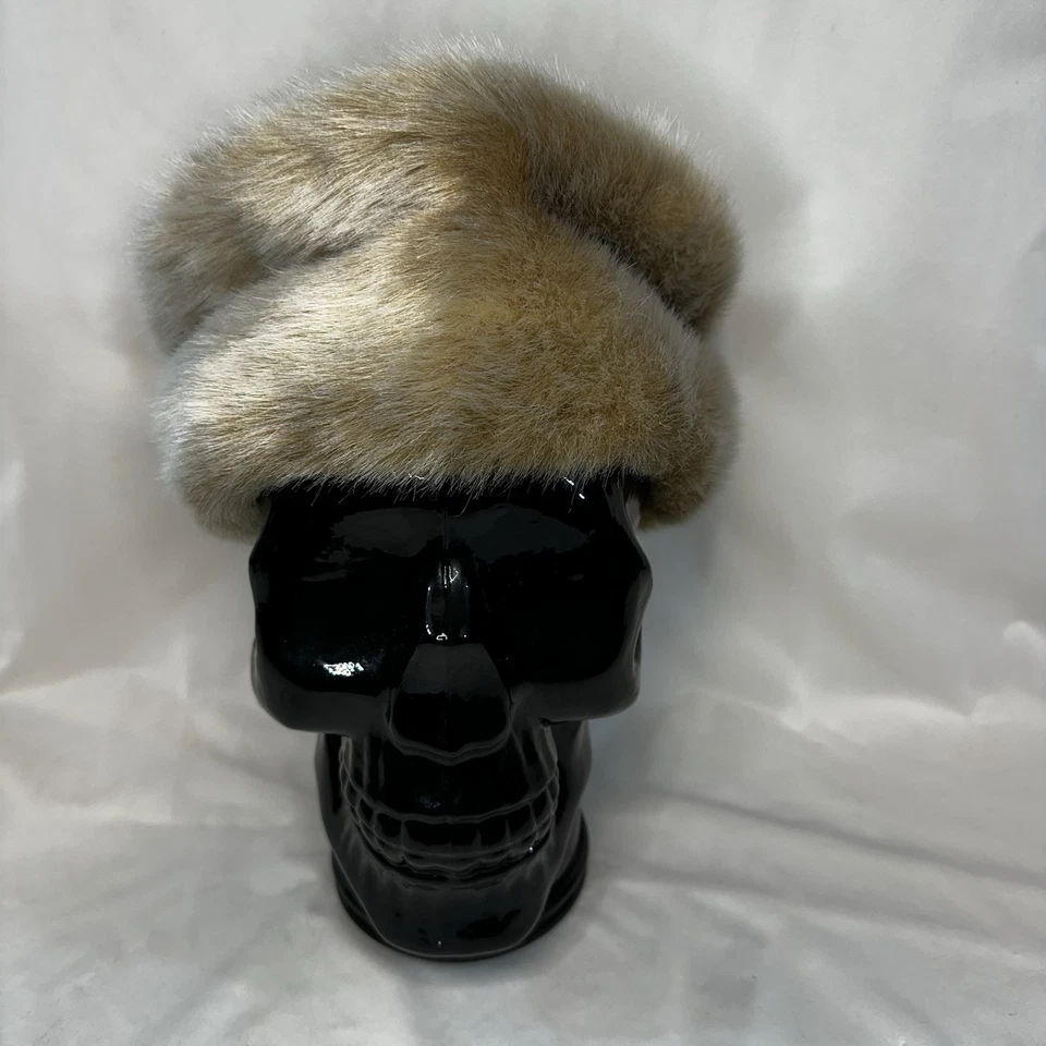 Vintage Faux Fur Hat Pill Box Tall Tan Mcm Mod 50s 60s Old Money Winter Hat MCM - Image 2 of 4