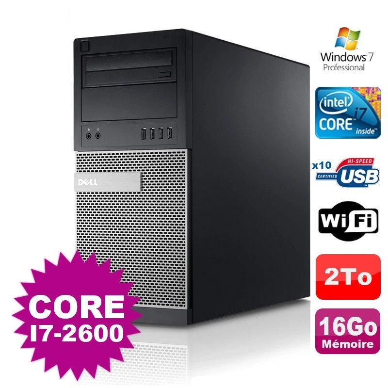 PC Tour Dell Optiplex 990 MT I7-2600 3.4GHz 16Go Disque 2000Go Graveur Wifi W7 - Photo 1/1