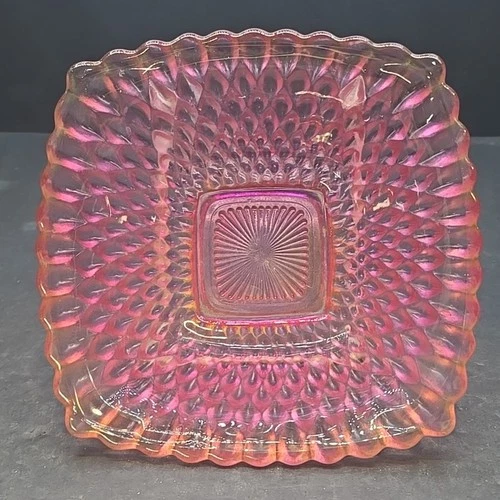 Vtg. Anchor Hocking Early American Cranberry Pink Diamond Point 6.5" Dish Glass