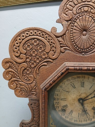 Ingraham Gila Model Parlor Mantle Clock, 8 Day T&S, Calendar, Oak Case, Parts - Picture 7 of 16